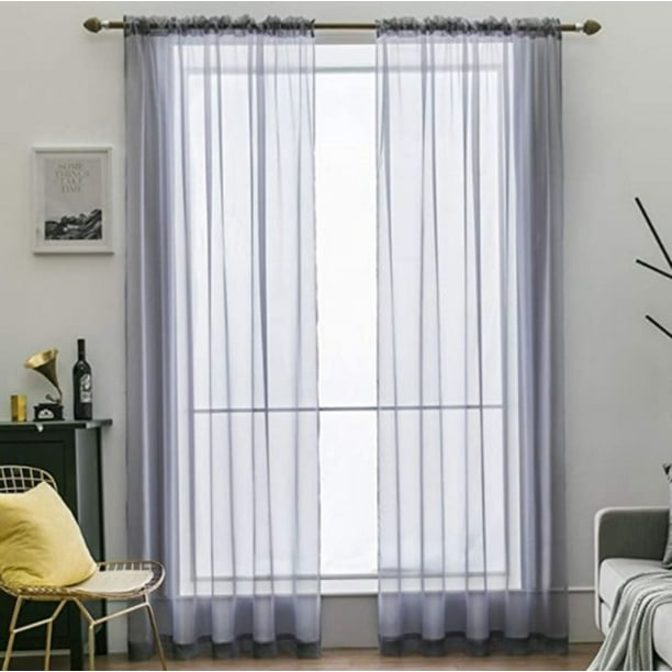 VANASEE Cortinas transparentes con pompones, bolsillo para barra de cortina  blanca para sala de estar, paneles transparentes de ventana de 52 x 63