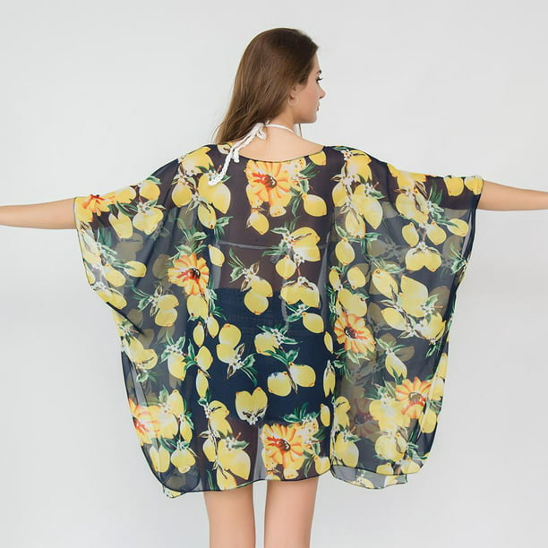 Kimono para mujer, traje de baño de playa, cárdigan de gasa, estampado  floral de verano Fridja hkj2131