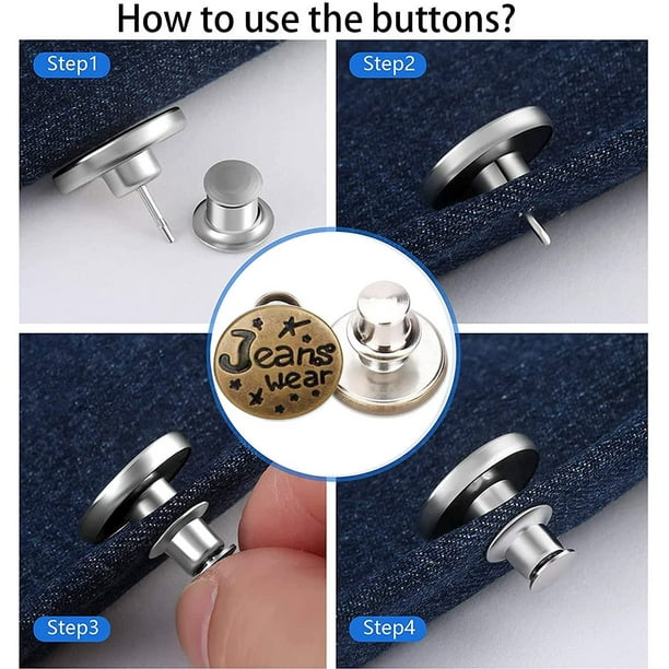 Botones para pantalones vaqueros: 16 juegos de botones para pantalones -  Botones de repuesto insaciantes - Sin coser - Botón extraíble - Botón de