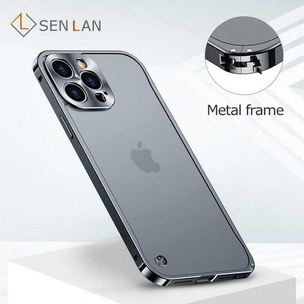 Funda de aluminio para iPhone 12 13 Mini Pro Max con marco de metal de lujo  para iPhone 11, carcasa trasera translúcida mate, color negro, para iPhone