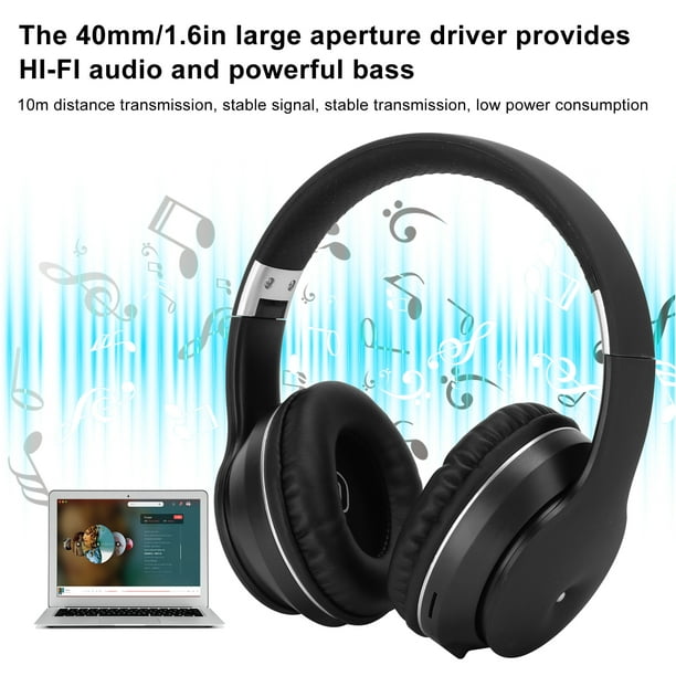 ASHATA Auriculares inalámbricos para ver televisión con base transmisora,  0.138 in estéreo sobre la oreja FM auriculares con micrófono, para TV, PC