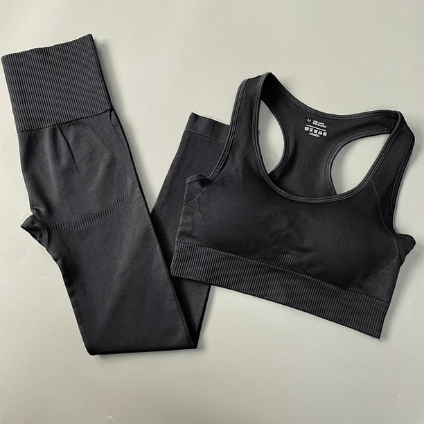 Conjunto de Yoga sin costuras para mujer, ropa deportiva para gimnasio, top  de manga larga, camiseta