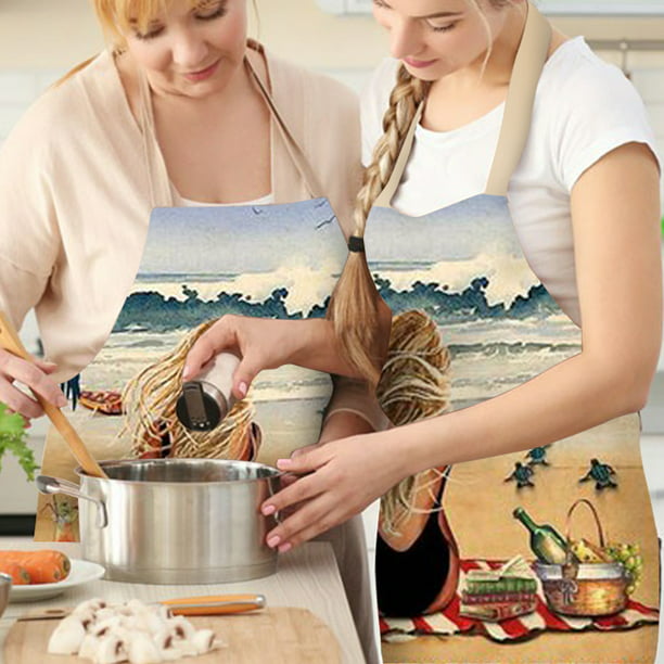 Delantal de cocina de lino para mujer de playa, delantal impermeable,  baberos para adultos, Chefs, limpieza del hogar Tmvgtek Para estrenar