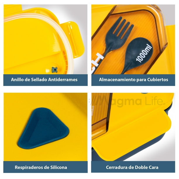 Lonchera de 3 Divisiones Para Niños Con Cubiertos Portátil Color Amarillo