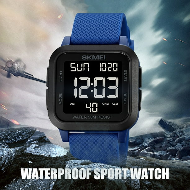 SKMEI Reloj digital para hombre, resistente al agua, reloj militar con  retroiluminación LED, cronógrafo, alarma, negro, grande cara, deportivo,  reloj