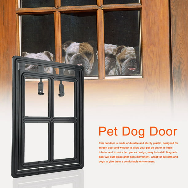 de 4 vías para perros y gatos, puerta con solapa, puerta para cachorros,  puerta Exterior/Interior, suministros magnéticos para mascotas para - negro  Sunnimix Puertas para perros y gatos