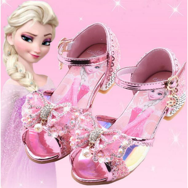 de Disney para niñas, zapatos de princesa Elsa Frozen 2, zapatos de cristal para niñas pequeñas, zapatos de tacón alto para niños, zapatos de espectáculo de pasarela, plantilla 32 de 20,6