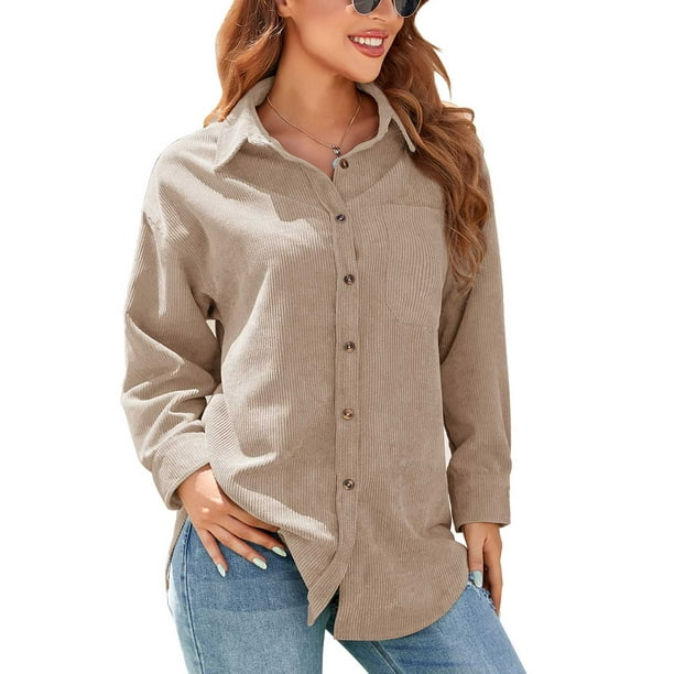 Blusa de manga larga camisa suelta con botones y bolsillo para