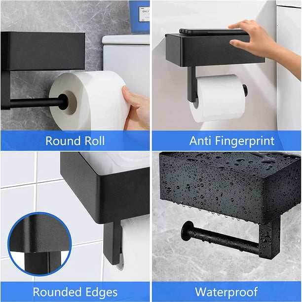 Portarrollos Papel Higiénico Adhesivo Soporte Papel Higienico con Cajas de  Almacenamiento para Baño Cocina Dormitorio Negro