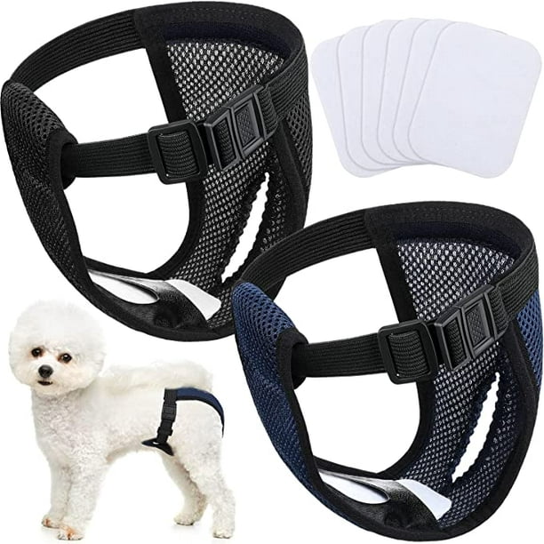 2 paquetes de pañales de tela para perras Cinturón protector para perros 3  toallas sanitarias Braguitas menstruales para perros, color negro y azul ER