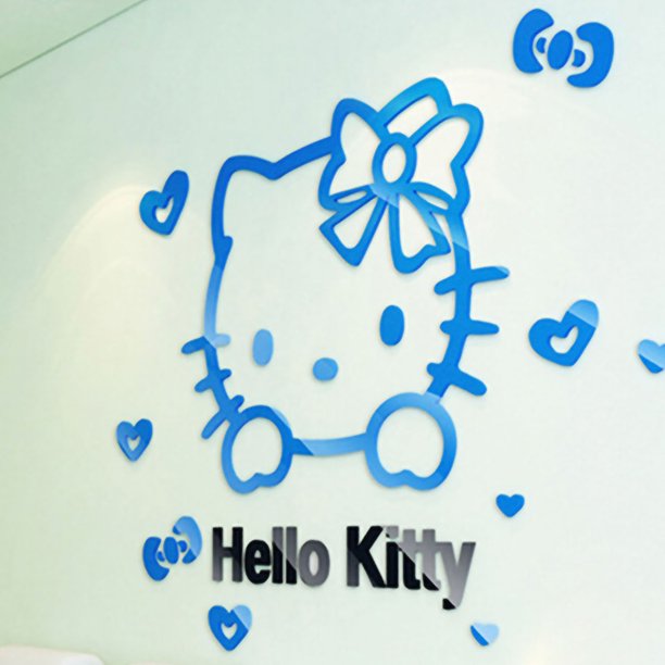 Calcomanía de pared 3D, acrílico estéreo medio, dibujos animados, lindo gato,  Hello Kitty, pegatina de pared para habitación de niños, dormitorio,  cabecera, azul cielo, negro