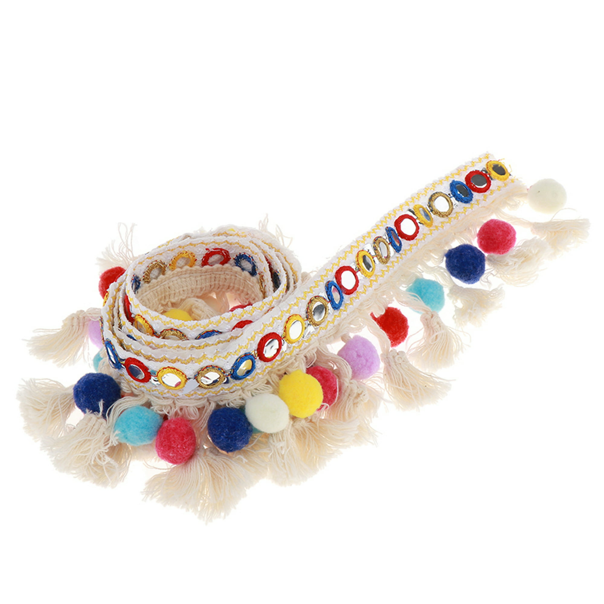 2 yardas coloridas pompones pompones flecos borlas Jacquard cinta adorno de  para decoración de DIY BLESIY Cinta de borde franja de borla