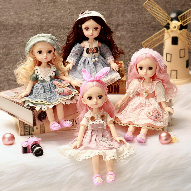 Muñecas de niña, muñeca articulada de 10 , juguete DIY con , ojos 4D,  maquillaje de pestañas de simulación Rosa + Blanco perfke Juguetes de  muñeca de niña