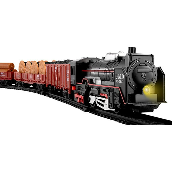 Juego de trenes eléctricos con humo, luz y sonidos (encendido/apagado),  juegos de tren para niños pequeños con locomotora, carruajes y pistas, tren  de