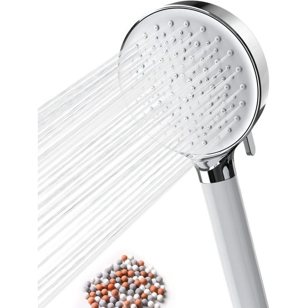 Alcachofa de ducha, cabezal de ducha anti-piedra caliza de alta presión,  cabezal de ducha de ahorro de agua con 6 modos de ducha, blanco cromado  brillar Electrónica