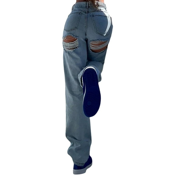 Txlixc Pantalones vaqueros rectos para mujeres, pantalones de primavera de  otoño casuales en la calle larga con bolsillos laterales abiertos Txlixc  moda