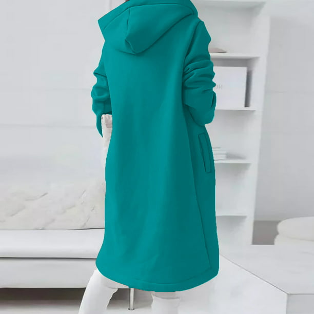 Puntoco, sudadera con capucha de Color sólido para mujer, sudaderas de  manga larga con cremallera, dobladillo irregular, abrigo largo, Tops con