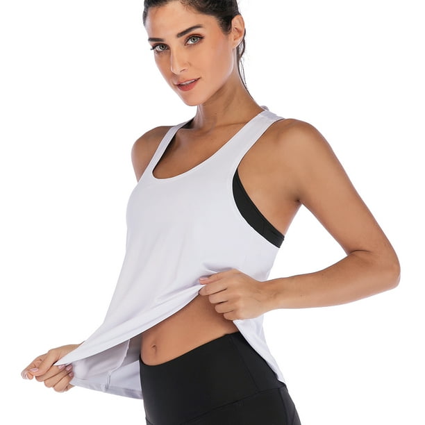 Camiseta de entrenamiento para mujer, de algodón, ajuste holgado, sin  mangas, espalda cruzada, para yoga, gimnasio, ropa deportiva