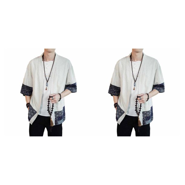  GuoYuanyu Kimono Cardigan kimono para hombre, kimono japonés,  túnica tradicional para playa, delgada, para vacaciones, cosplay, disfraz  Yukata, camisa unisex GaYouny (color: blanco, talla: XXL) : Hogar y Cocina