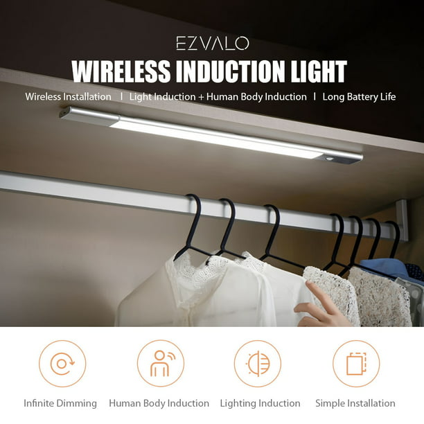 EZVALO Lámpara inalámbrica LED Luz de noche Inducción Cuerpo humano Sensor  de infrarrojos Abanopi Lámpara de armario
