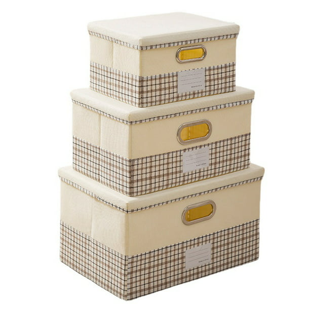 Caja de almacenaje 3 cubos de almacenamiento con tapas, cajas de  almacenamiento plegables de lino y algodón con tapas, organizador de  armario plegable con tapa para el hogar, dormitorio, oficina, azul Eccomum
