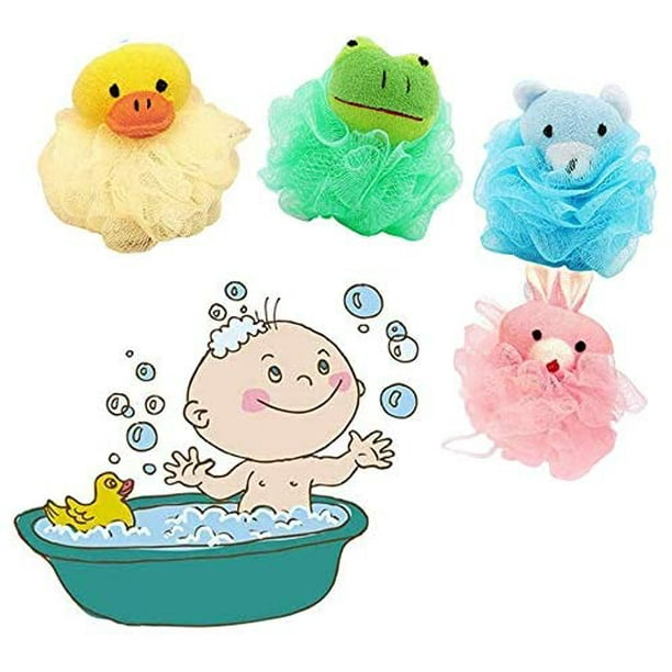 Esponja de baño para bebé, animal de dibujos animados, 3 piezas, esponja  exfoliante absorbente para ducha, toalla de algodón para niños y niñas,  color