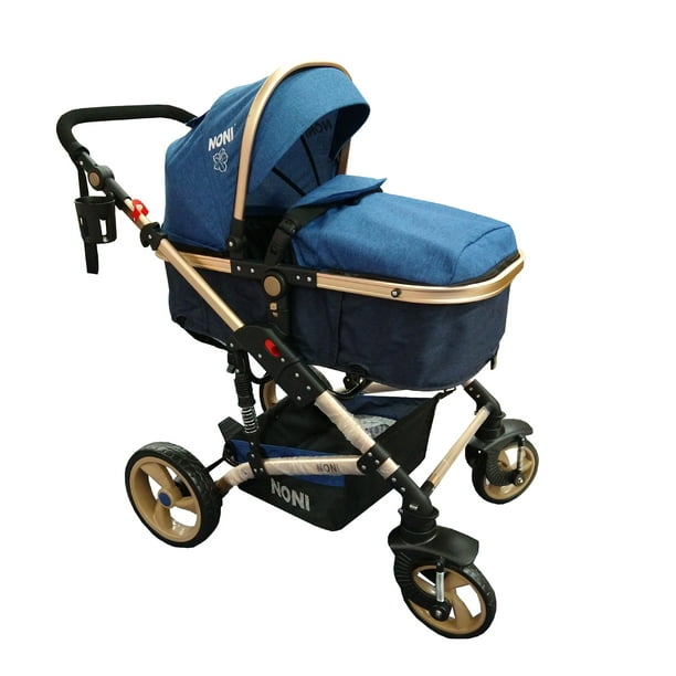 Carro de Bebé 3 en 1 Invento azul estampado chasis dorado