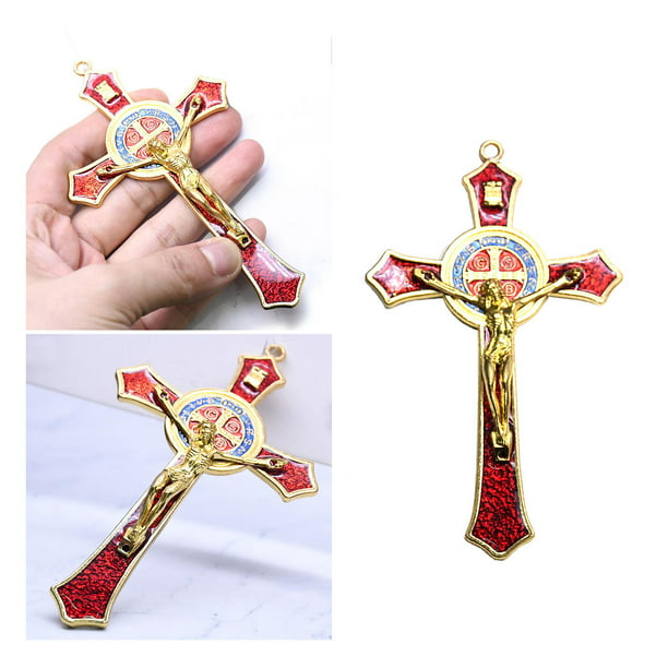 Crucifijo de pared, cruces católicas con esmalte rojo, crucifijo para  pared, cruz cristiana para colgar en la pared de Jesús para decoración del