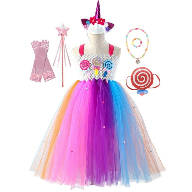 Vestido Unicornio Niña - Vestido Princesa con Diadema Rainbow Pink