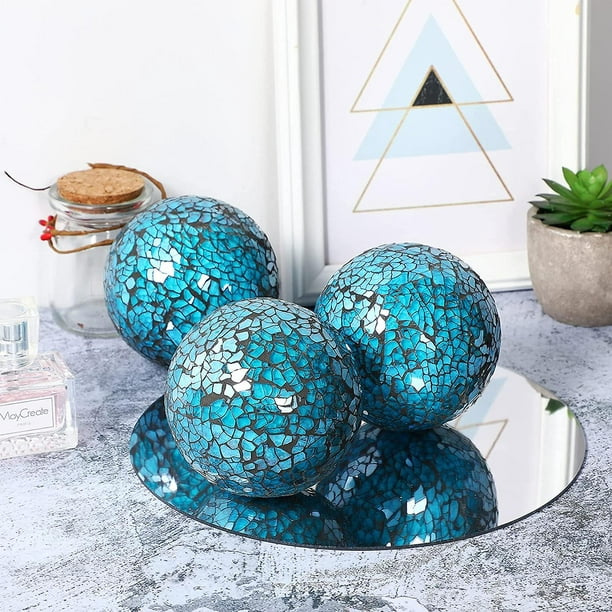 5 bolas decorativas de mosaico de vidrio para centros de mesa, cuencos de  cristal, color turquesa, bolas de vidrio decorativas, orbes decorativos