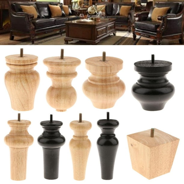Patas de madera maciza para muebles, pies de repuesto con conector