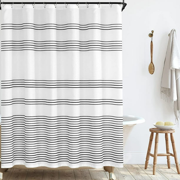 Cortina de ducha de tela blanca y negra, cortina de ducha de baño moderna,  cortina de ducha de rayas JAMW Sencillez