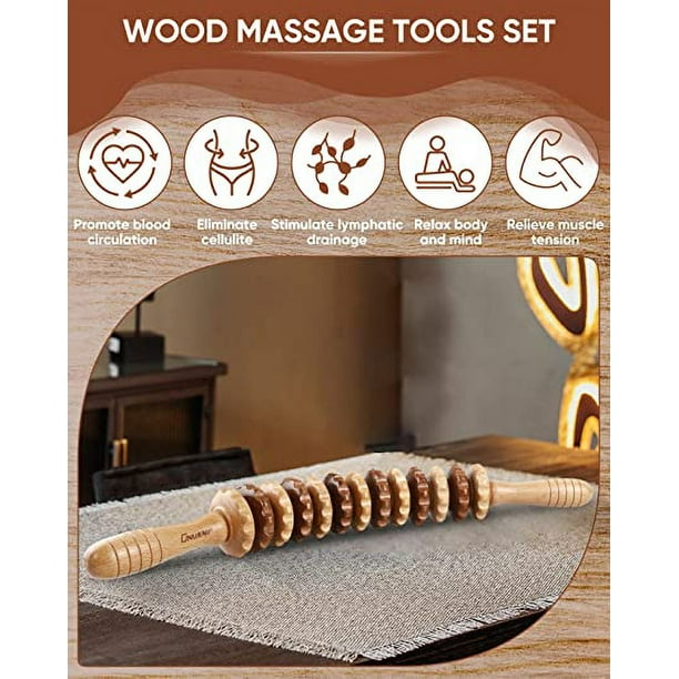 Rodillo de masaje corporal, rodillo masajeador corporal de madera de haya,  rodillo de masaje de madera de haya, rodillo de madera para masaje muscular,  artesanía excepcional