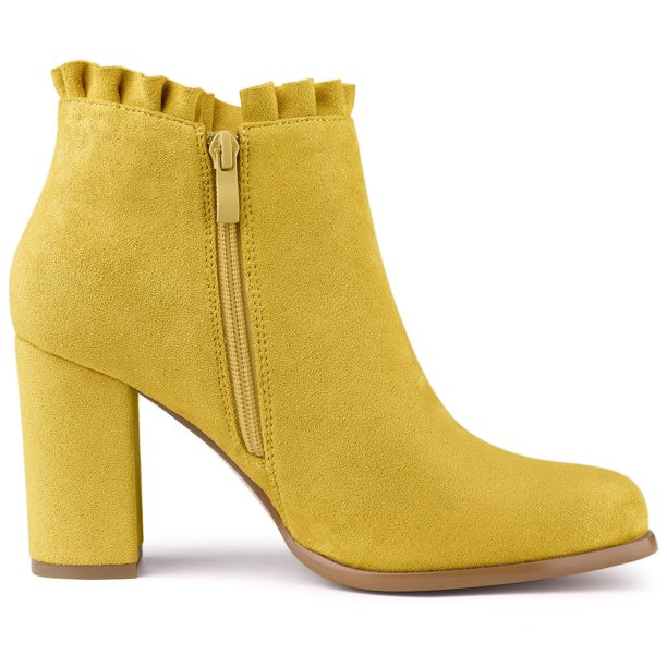 Botines Tac n De Bloque Con Volantes Para Mujer Amarillo 38 Unique Bargains Moda