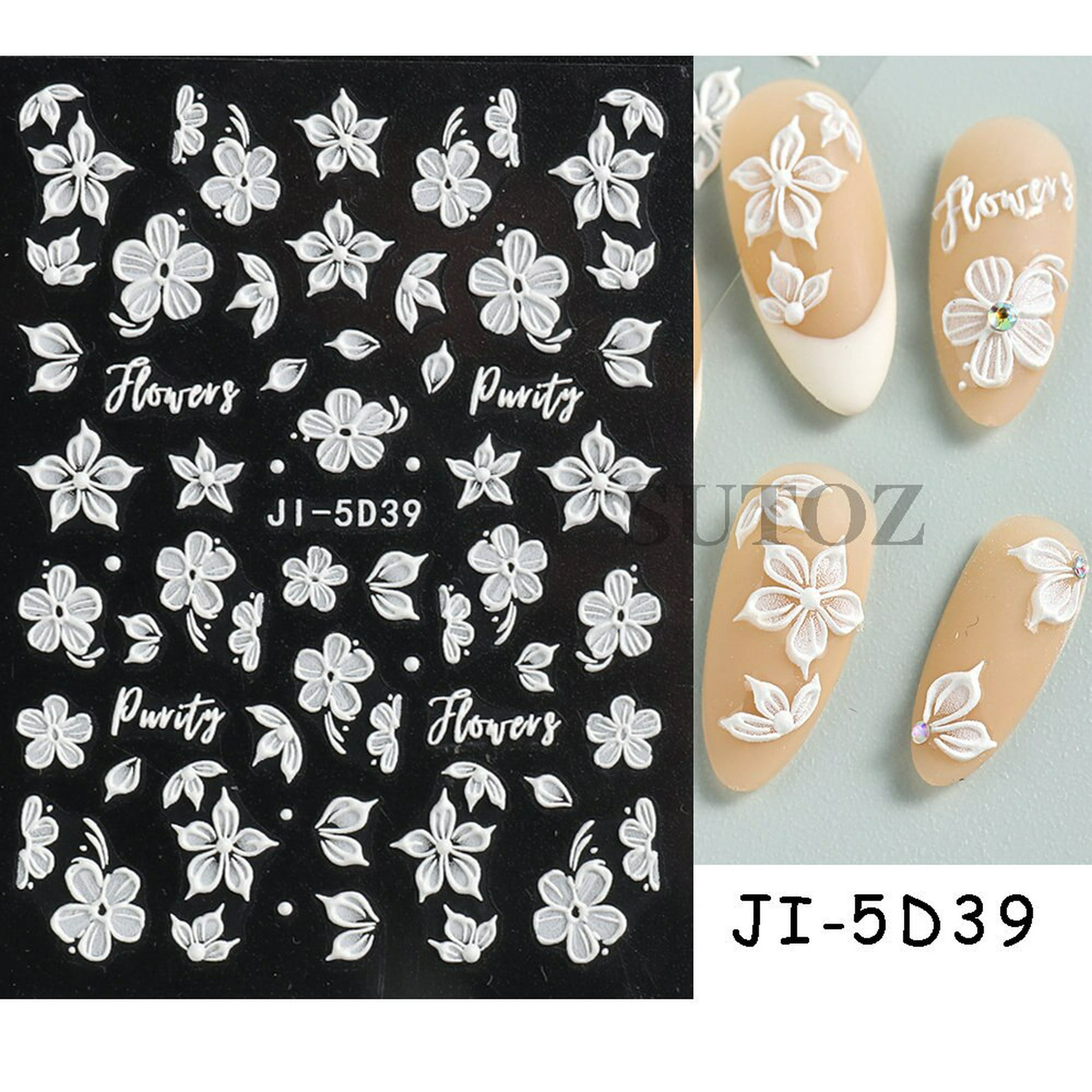 Pegatinas para uñas 5D, flores, Líneas geométricas, decoracion uñas,  deslizadores en relieve acrílico, marco dorado, calcomanías para uñas, flor  de cerezo, GLJI-5D05 DE MANICURA - AliExpress