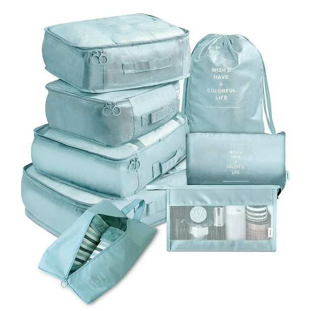 Organizador de equipaje de viaje, 6 bolsas esenciales de viaje en bolsa,  bolsa de almacenamiento de cosméticos impermeable, bolsa de almacenamiento  de