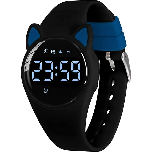 RV Negro Azul-Reloj Infantil, Reloj Adolescente, con Alarma