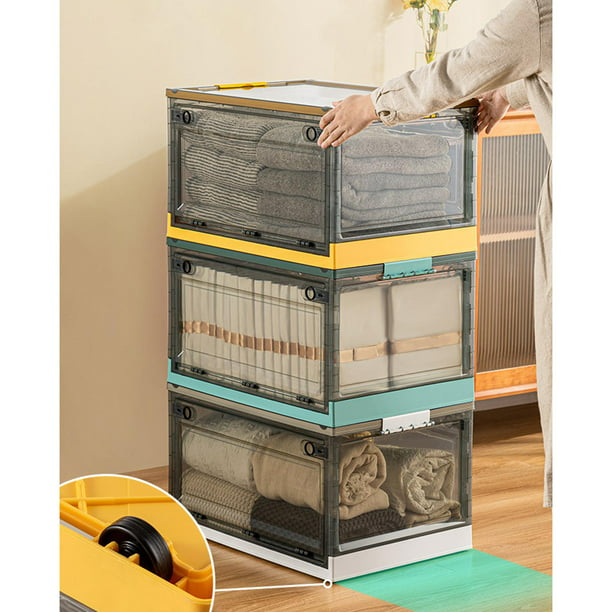 Contenedores de almacenamiento apilables con tapas, caja plegable de  plástico, contenedores de almacenamiento de plástico plegables con ruedas  de – Yaxa Colombia