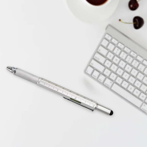 Bolígrafo de herramientas multifunción, herramienta 6 en 1 con bolígrafo,  lápiz óptico para pantalla táctil, regla, nivel de burbuja, cabeza plana y