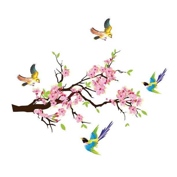 🥇 Vinilos para paredes flores y colibrí o picaflor 🥇