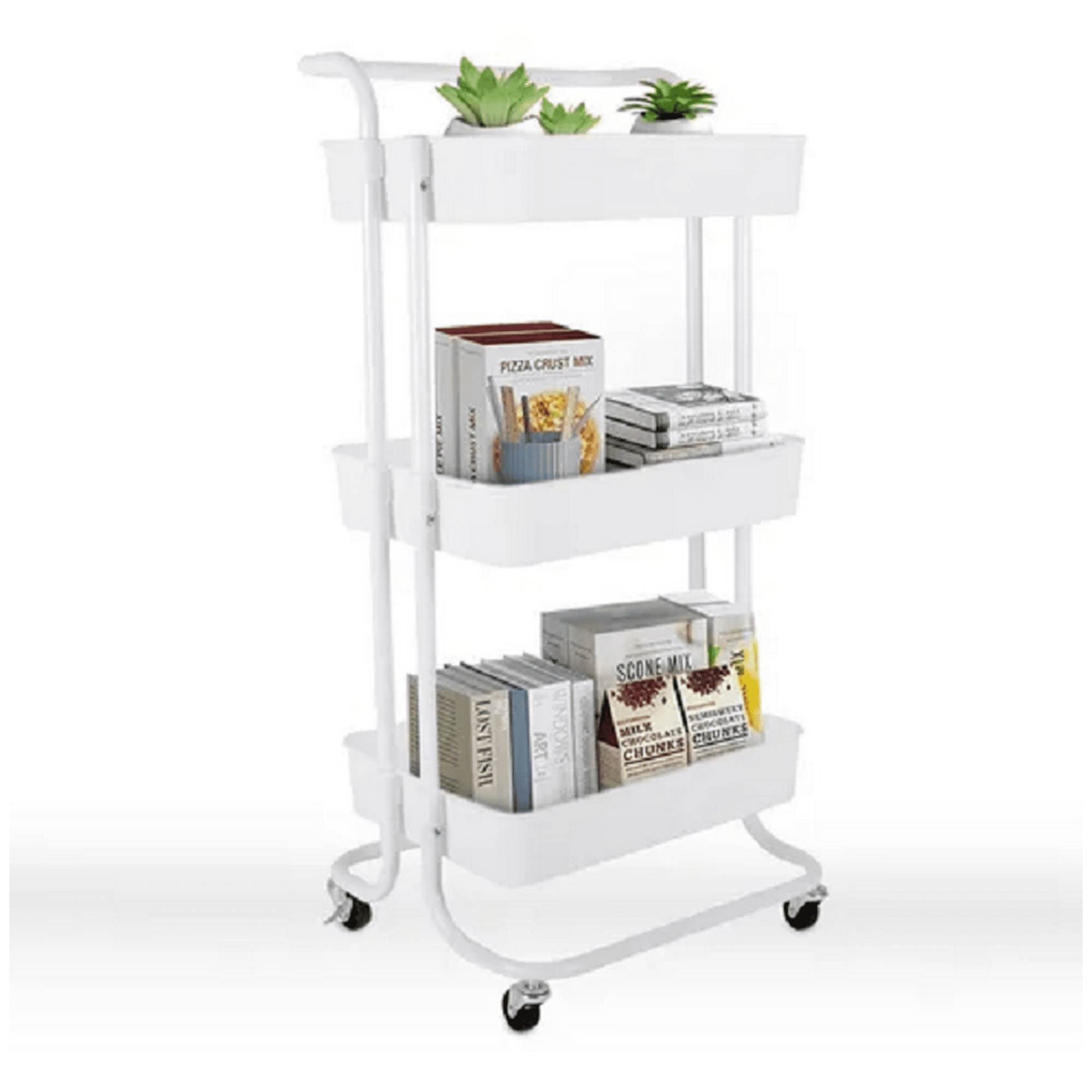 Carrito de metal de 3 niveles con ruedas, carrito de almacenamiento con  ruedas resistente para la cocina para organizar libros, aperitivos