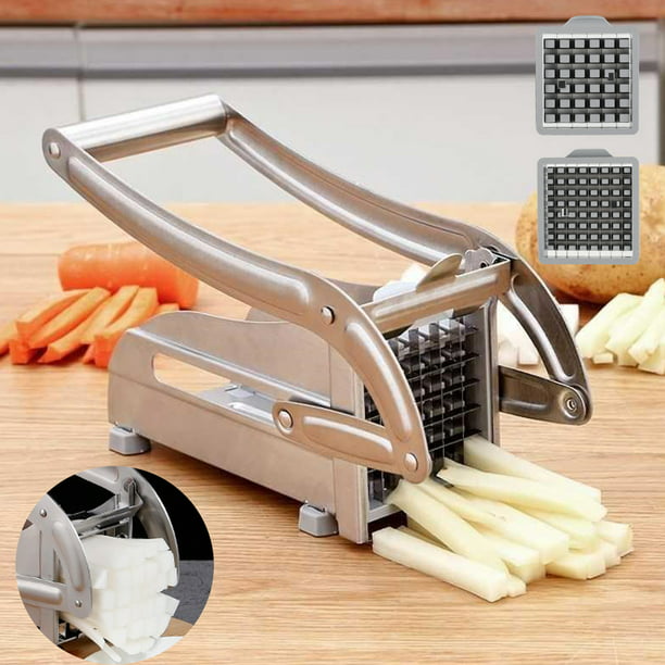  Cortador de papas fritas, cortador de patatas de acero  inoxidable, herramienta para cortar verduras, picador con 2 cuchillas para  papas, zanahorias y pepinos (10 x 5 pulgadas) : Hogar y Cocina