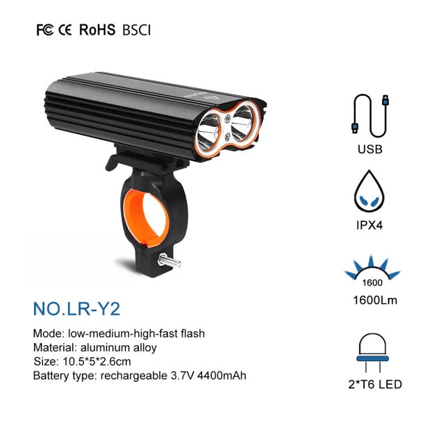 Luz para bicicleta, potente 2400 lúmenes, 4400 mah, luz delantera