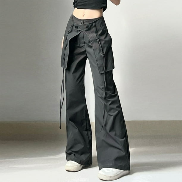 Pantalones de trabajo con botones de cintura alta de Color liso