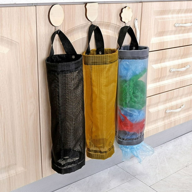 Paquete de 2 soportes de plástico para bolsas de comestibles, organizador  de bolsas de basura, dispensadores de almacenamiento colgantes de malla