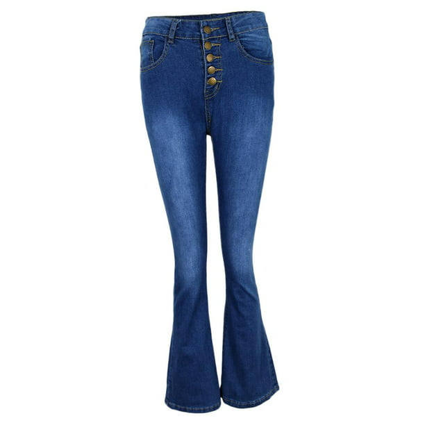 Pantalones Acampanados Mujer Jeans Pitillo Mezclilla Cintura Alta Para Mujer  Confortable S Baoblaze Jeans acampanados de mujer