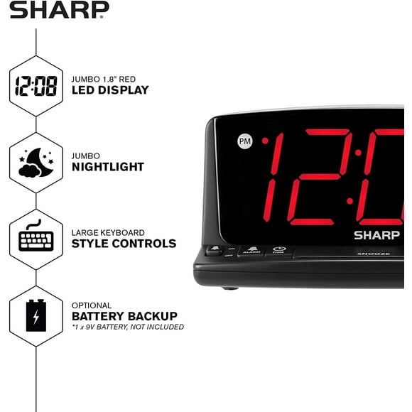 reloj despertador digital led sharp  operación sencilla números grandes fáciles de ver luz noctur sharp despertador digital