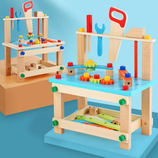 ROBOTIME Banco de herramientas de madera para niños, banco de trabajo de  juguete, taller con juego de herramientas, banco de herramientas de