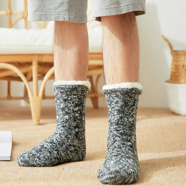 Calcetines de invierno para hombre, calcetines de felpa gruesos cálidos,  suaves, antideslizantes, a Tomshoo Negro-A