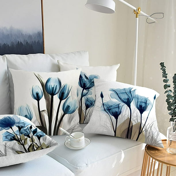 Juego de 4 cojines decorativos para cama y sofá en color blanco 18x18  pulgadas